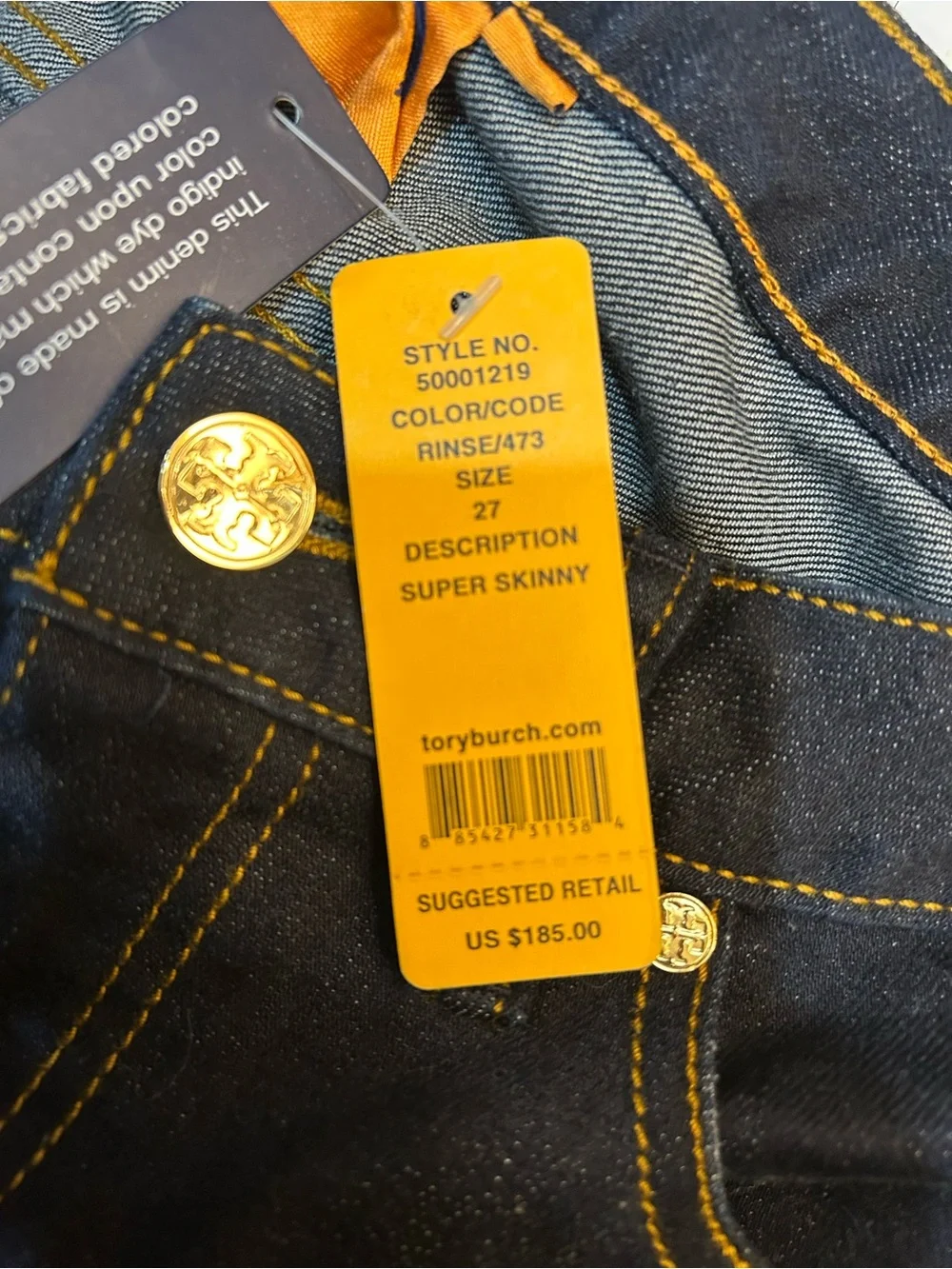 NWT Tory Burch Women's Skinny Jeans in Dark Indigo with Gold Hardware Size 4